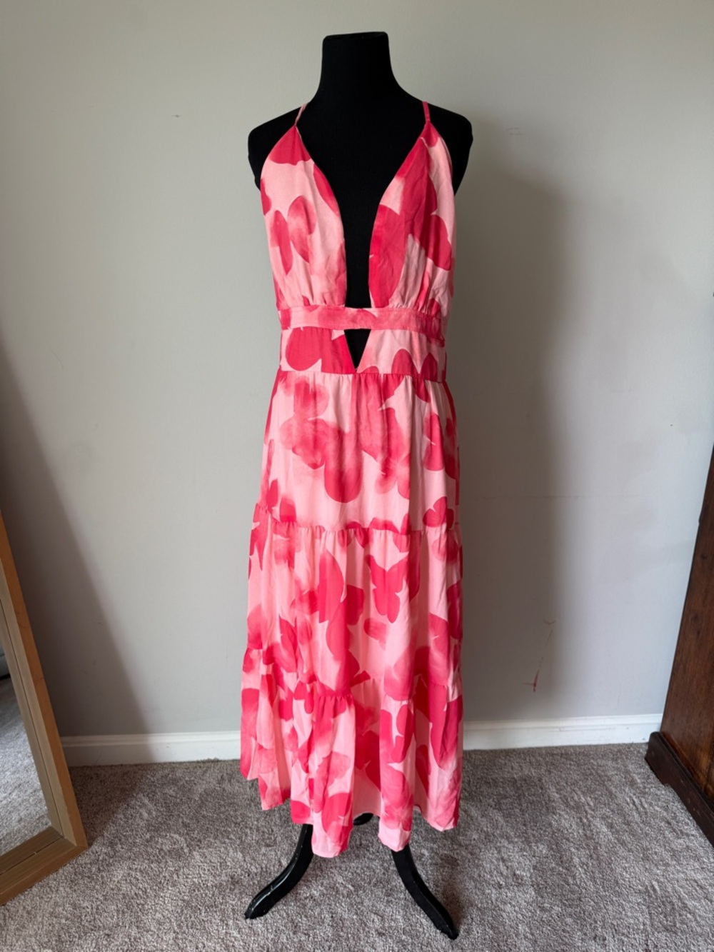 Flowy Pink butterfly open back Maxi wimsical summer Dress 3XL